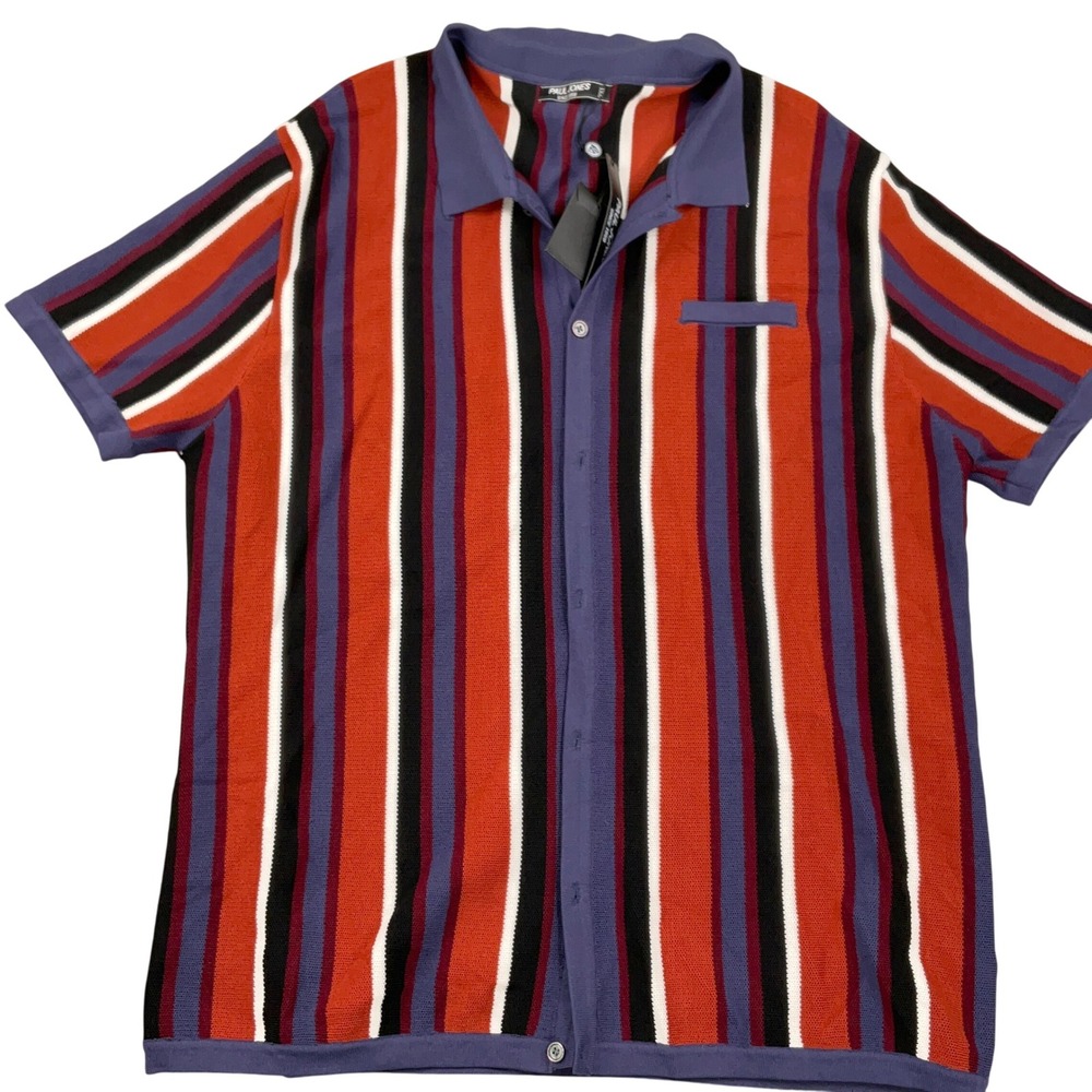 Paul Jones Shirt Men 2XL Purple Red Stripe Knit Polo Nylon Club Retro